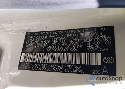 2008 Toyota Yaris из США, поврежденный, VIN JTDBT903084019361